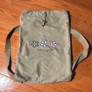 Life is Good canvas drawstring backpack